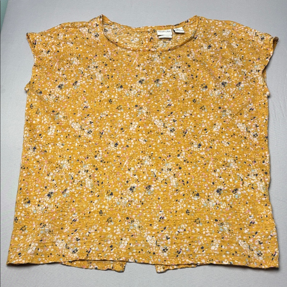 Rachel Zoe 100% Linen Yellow Speckled Cropped Boxy Boho Top Coastal Cowgirl